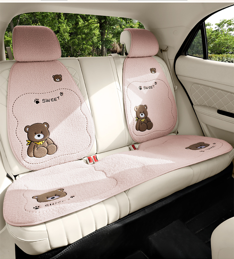 Winter Plush Bear Car Seat Cushion Car Cushion Neck Pillow Winter Warm Car Interior Supplies