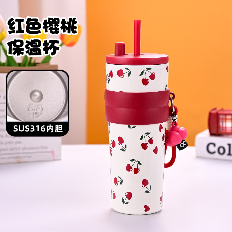 Nueva taza de paja de alto valor facial con cuerda 316 taza de aislamiento térmico de acero inoxidable taza de hielo portátil de gran capacidad