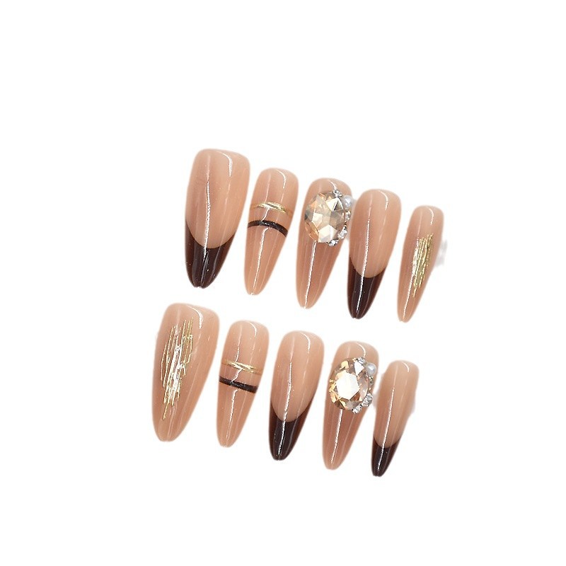 Longo estilo francés LIP oro para usar uñas falsas de alto nivel sensoriales en el viento para usar uñas hechas a mano al por mayor manicure