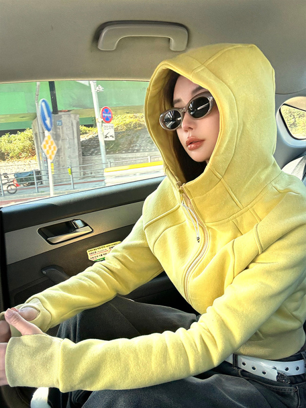 李婉君lulu厚款连帽拉链卫衣外套女秋冬款露露修身短款运动上衣|undefined