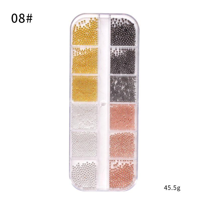 Transfronterizo manicura 12-grid larga caja bola de acero oro plata oro rosa tamaño mezclado metal bola de acero joyería