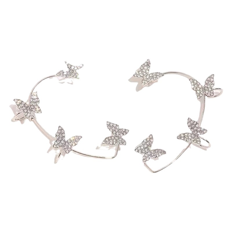 Shake Sound Explosions AB Color Diamond Butterfly Ear Hanging Super Fairy Advanced One-Piece Earrings Temperament Ear Clip Earrings