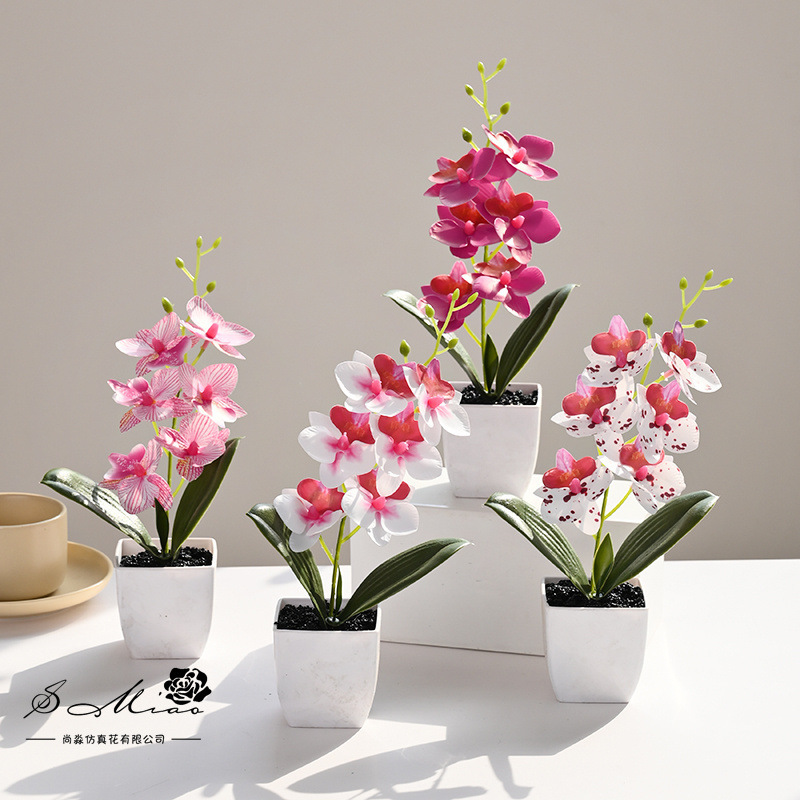 Flores falsas de 6 cabezas de orquídeas mariposa sensación de bonsai simulación de flores decoración del hogar fotografía de plantas verdes artificiales simulación de boda en maceta image 1