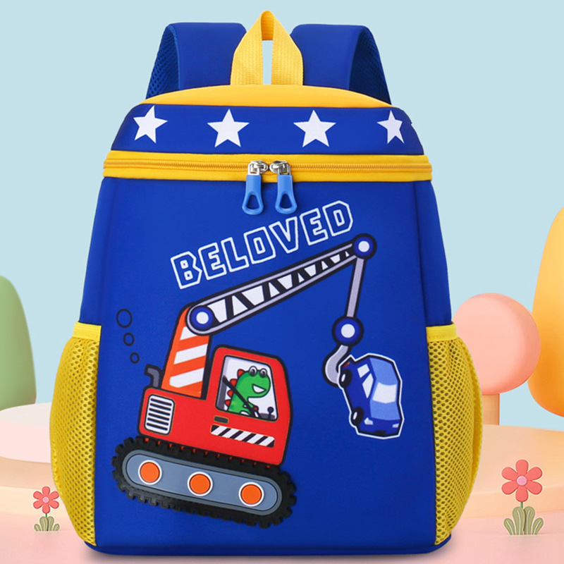 Mochila infantil de dibujos animados, coche de ingeniería, mochila escolar para niños, jardín de infantes, mochila transpirable para niñas de clase media y grande, luz