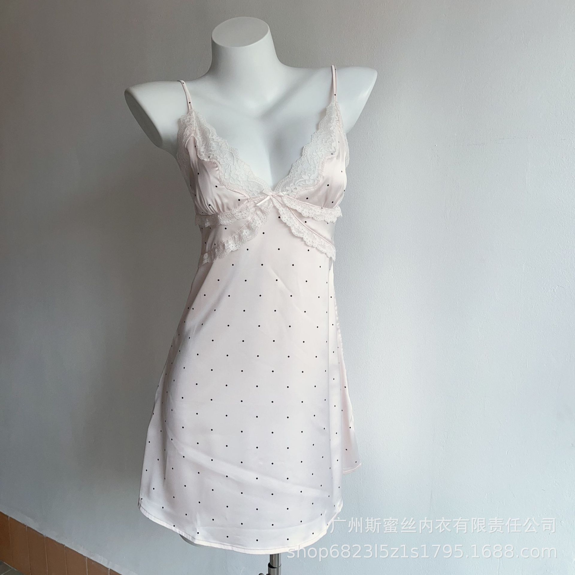 Sexy Pajamas for Women, Pure Lust Lace Polka Dot Ice Silk Summer Slimming Suspender Nightgown New Underwear for Girls