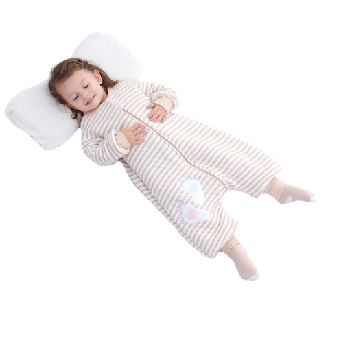 Children's split leg sleeping bag for spring and autumn, pure cotton baby sleeping bag for autumn and winter, anti-kicking air cotton sleeping bag, one-piece pajamas, warm and keeping warm