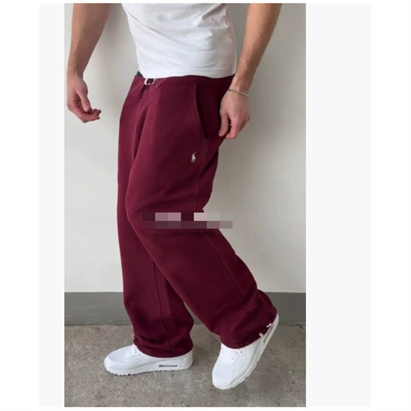 Inventario nuevo logotipo de pony bordado retro calles simple cintura elástica y camelón suelto pantalones rectos