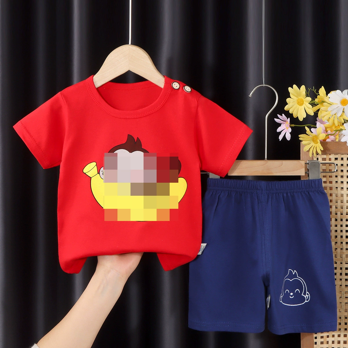 Children's Cotton Short-Sleeve Pajama Set, T-Shirt & Shorts, Cute Prints, Sizes 73–130 cm