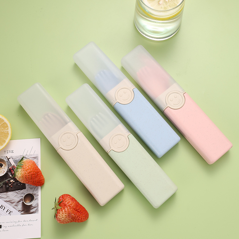 Nuevo cuchillo de paja de trigo, tenedor y cuchara traje estudiante de oficina portátil vajilla de tres piezas de viaje traje al aire libre