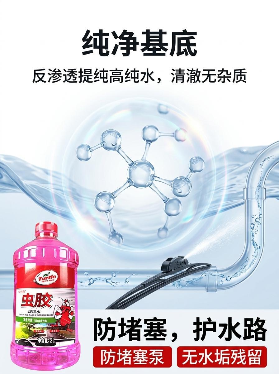 Free Shipping Turtle Wax Glass Cleaner for Summer Use, Removes Oil Film, Removes Insect Residue, Bird Droppings, Windshield Wiper Fluid, Car Cleaner 2L