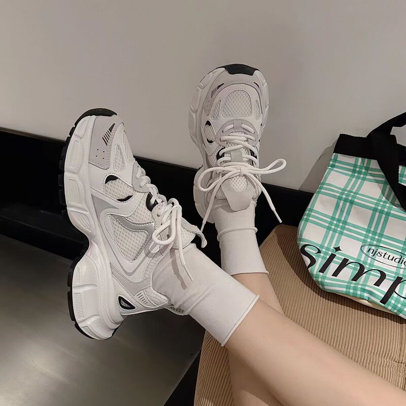 Dad's Shoes for Women 2025 New Summer Women's Shoes Mesh Breathable Casual Sports Shoes Versatile Thick-Soled Small White Sneakers