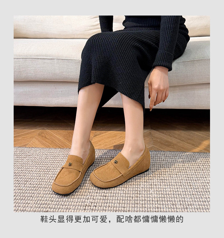 Giày lười nữ đế mềm bề mặt mềm, mũi tròn, gắn hoa trà trang trí, tăng chiều cao ẩn, phong cách công sở — Khaki (toàn dải), Màu xám (toàn dải) chi tiết 12