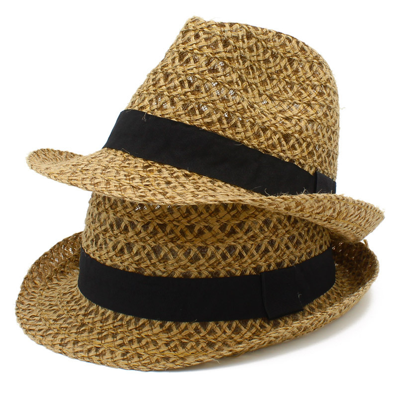 帽子男女休闲海边中老年爵士太阳帽百搭草帽夏季亚麻沙滩出游