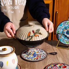 陶磁器の花式のレトロな図案の鍋の敷き物の家庭用の断熱の敷き物はLOGOメーカーの卸売りを注文することができます。