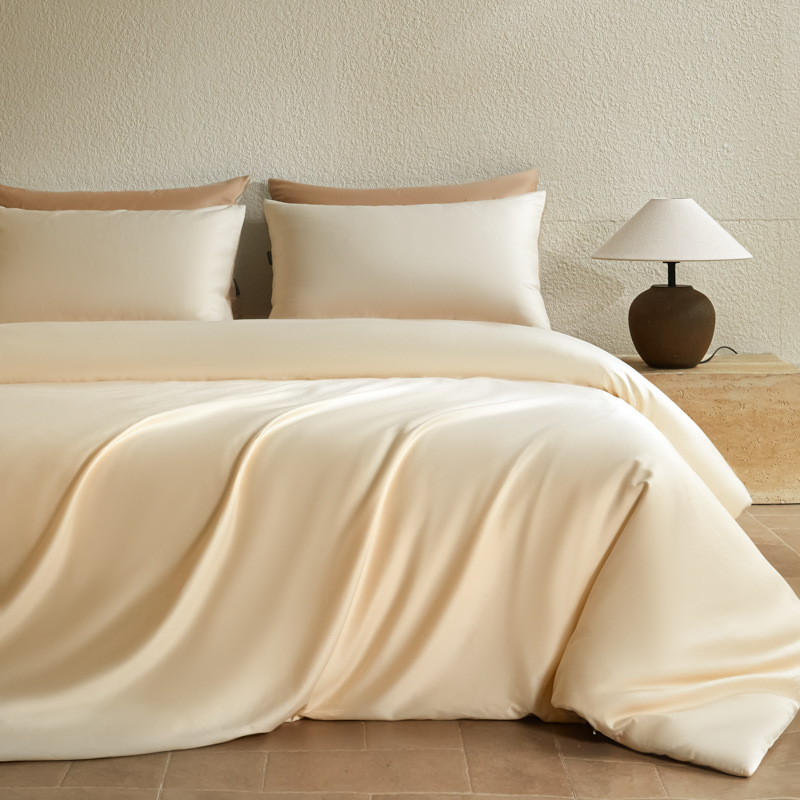 100 algodón de seda larga cama de cuatro piezas de algodón 2025, nueva sábanas de lujo ligera cubierta de colcha de tres piezas