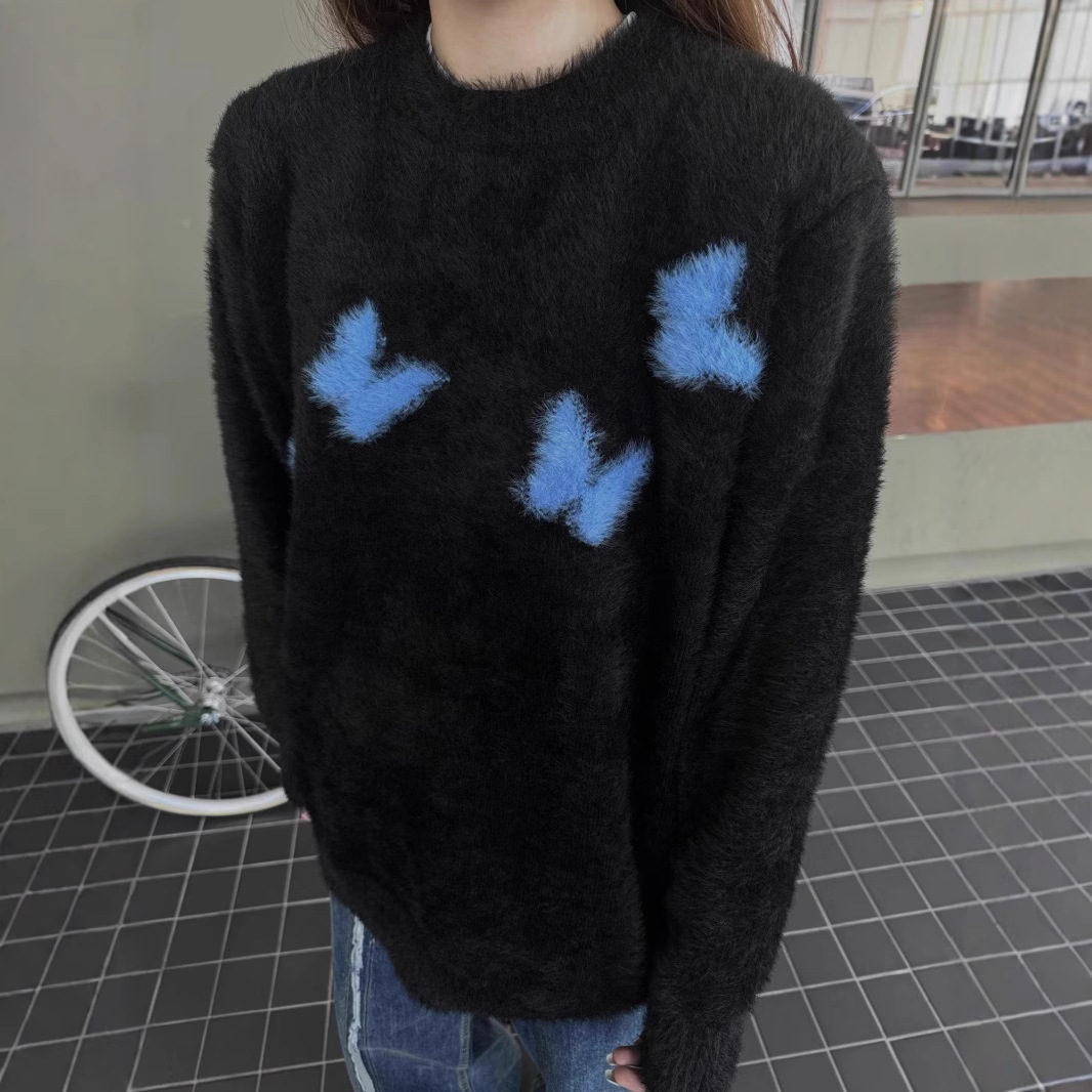 RTIMFD暗黑系蝴蝶提花马海毛毛衣小众OS宽松欧美氛围感休闲针织衫