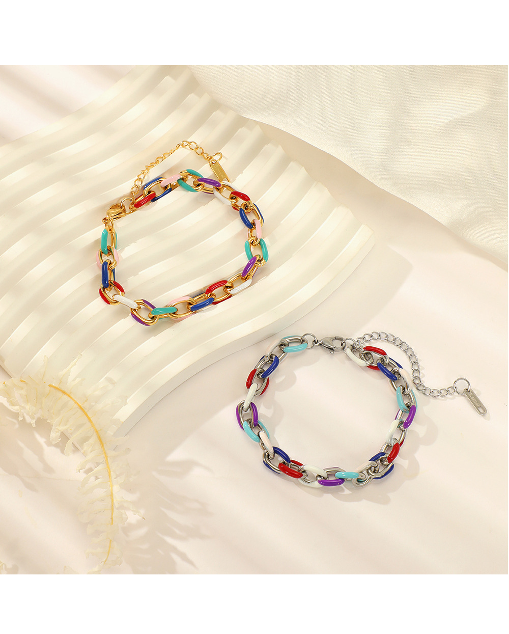 Fashion Color Block Stainless Steel Enamel Bracelets 1 Piece