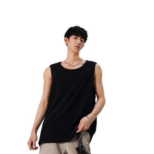 Texture White Men's Tank Top 2025 Summer New Simple Trendy Cross-Training Cut-shoulder Loose Casual Sleeveless T-shirt