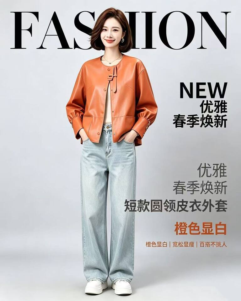 Áo khoác da nữ dáng ngắn ôm vừa, cổ lập, tay dài, phong cách thanh lịch — Cam Hermès, đen chi tiết 11