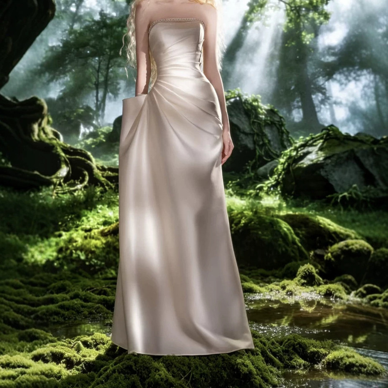 European and American Foreign Trade Strapless Evening Dress, Birthday Party Dress, Elegant Waist-Cinching Slimming Dress, Ball Gown