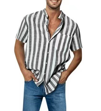 Amazon nuevos hombres de la moda de manga corta a rayas camisa de solapa de primavera y otoño camisa fuente de fábrica