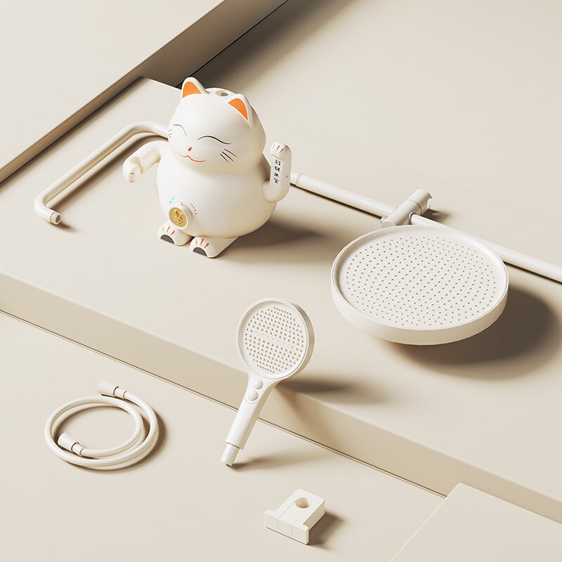 Nuevo juego de ducha de ducha Lucky Cat Modelado Boquilla sobrealimentada de control dual frío y caliente Suministro directo de fábrica