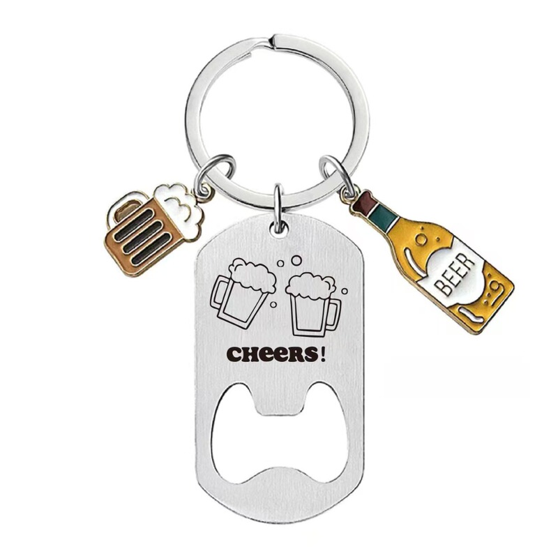 Cross-border stainless steel engraved stainless steel keychain with a mini bottle opener for Christmas and Father's Day gifts