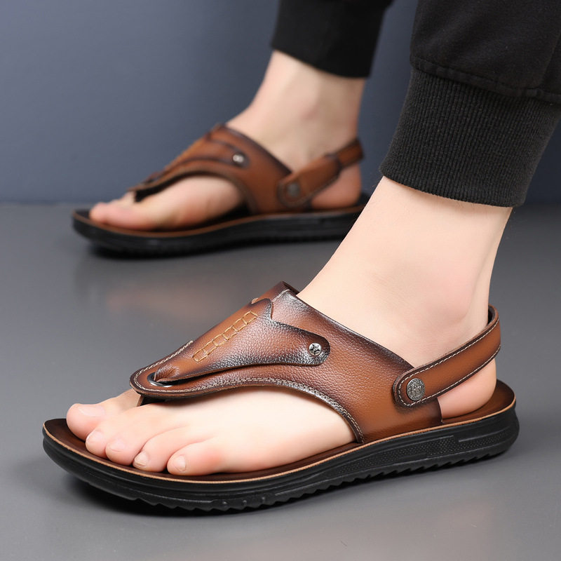 Dép xỏ ngón nam da bò thật đế mềm, dép đi biển đa năng — CS2681 Màu nâu, CS2681 Màu vàng nâu, CS2681 Màu đen