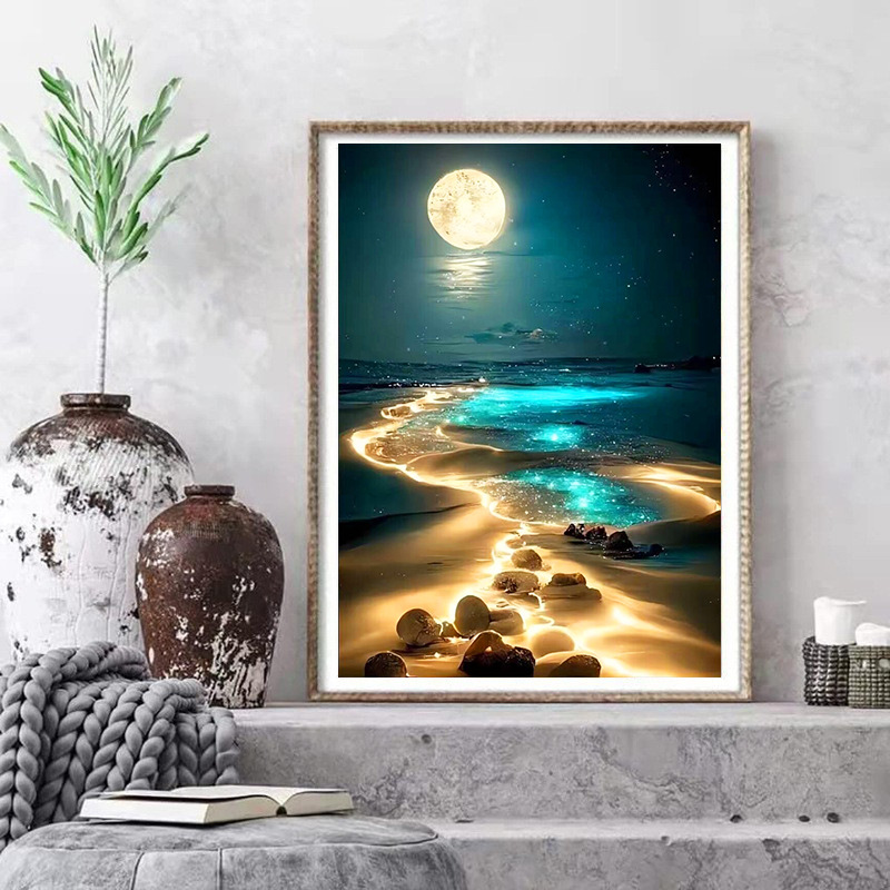 Pintura de diamante de luna transfronteriza, pintura de diamante redonda, pintura de diamante de sala de estar, pintura de diamante DIY, certificación transfronteriza 20X20.