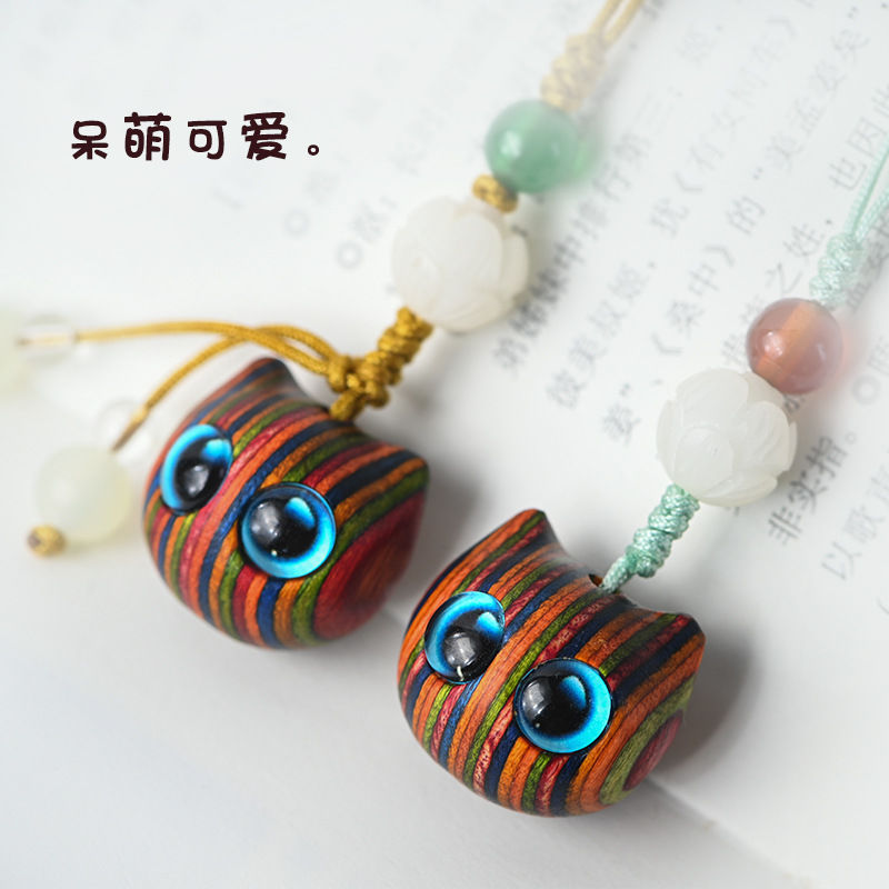 Creative painted wooden kitten mobile phone pendant cute cat head bag pendant key chain cute female lanyard jewelry male
