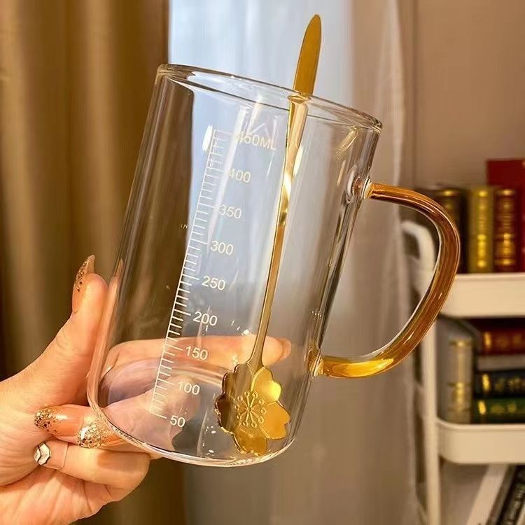 包邮玻璃杯子ins风高颜值早餐杯牛奶杯高硼硅玻璃杯刻度杯量杯|undefined