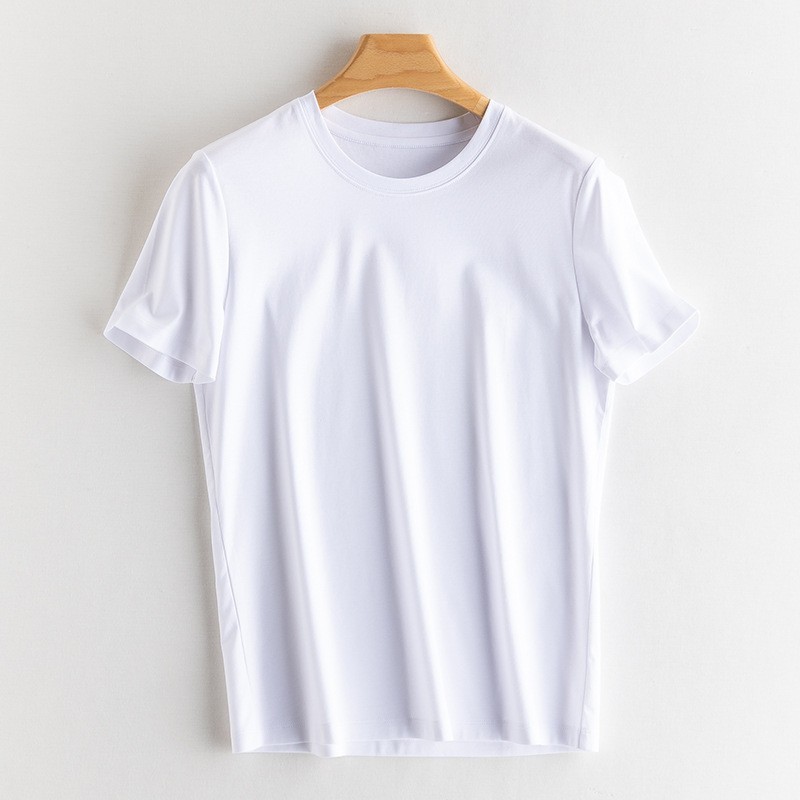マルベリーシルクシルケットコットンアイスシルケットコットンラウンドネックシルク半袖男性と女性のTシャツ女性2025夏涼しく通気性|undefined