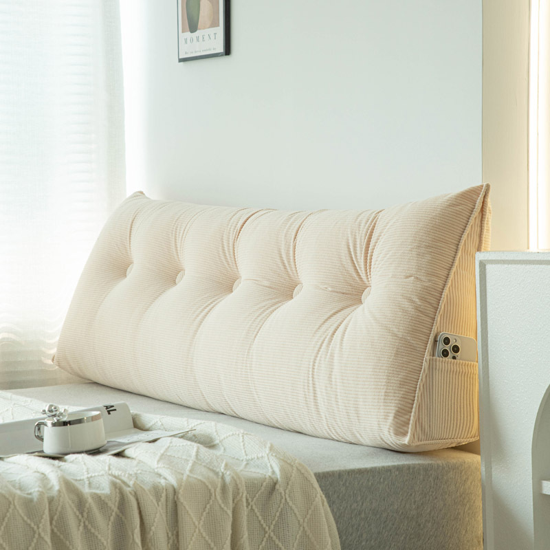Coussin de tête de lit en velours côtelé-jaune crème / Long 60 * Hauteur 40 * épaisseur 15cm