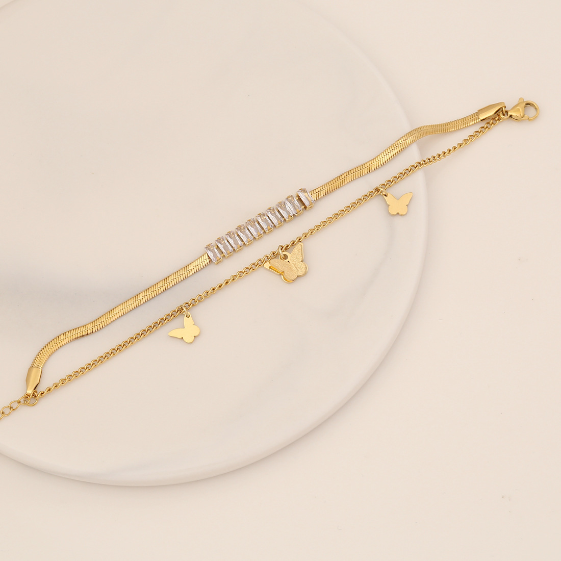 Fashion Butterfly Stainless Steel Plating Inlay Zircon Bracelets 1 Piece