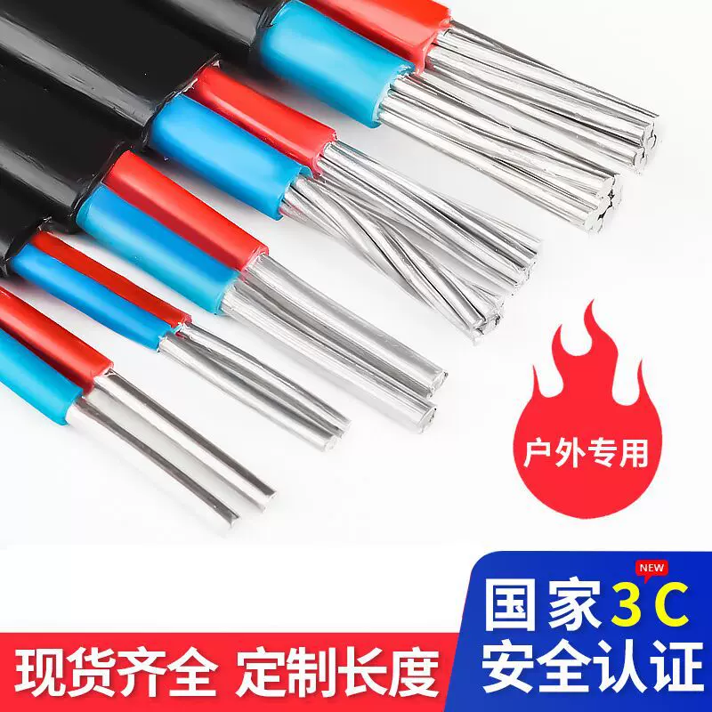 国标2芯铝芯家用户外电线46101625平方线铝线电缆电源线多芯
