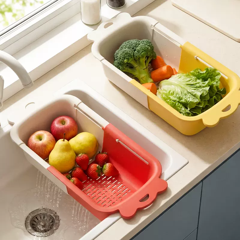 食品级多巴胺伸缩洗菜盆沥干篮多功能家用厨房蔬菜脱水拼色沥水篮