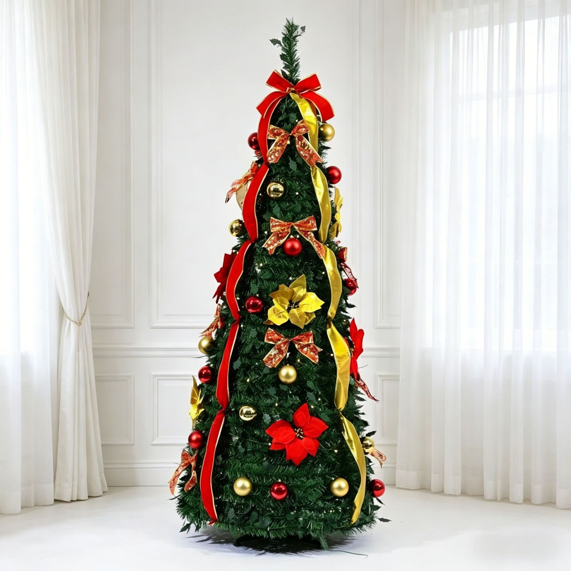 Navidad transfronteriza helicoidal set oro y plata cinta árbol retráctil plegable fácil de ensamblar decoración de árbol de Navidad