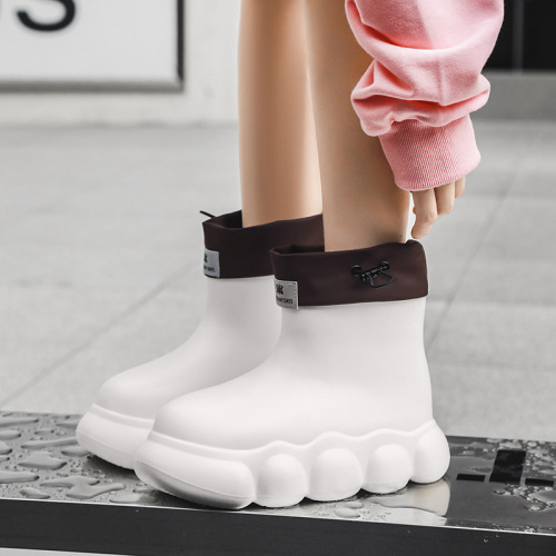 Cross-border fashion women's EVA thick-soled rain boots, waterproof drawstring, Korean-style versatile outdoor waterproof boots, comfortable and warm water shoes.