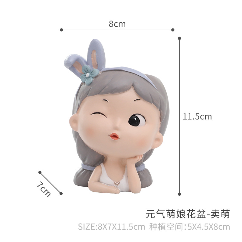 Chậu cây mọng nước hình cô gái hoạt hình resin, chậu mini để bàn, trang trí tiểu cảnh và sân vườn (RG-82)