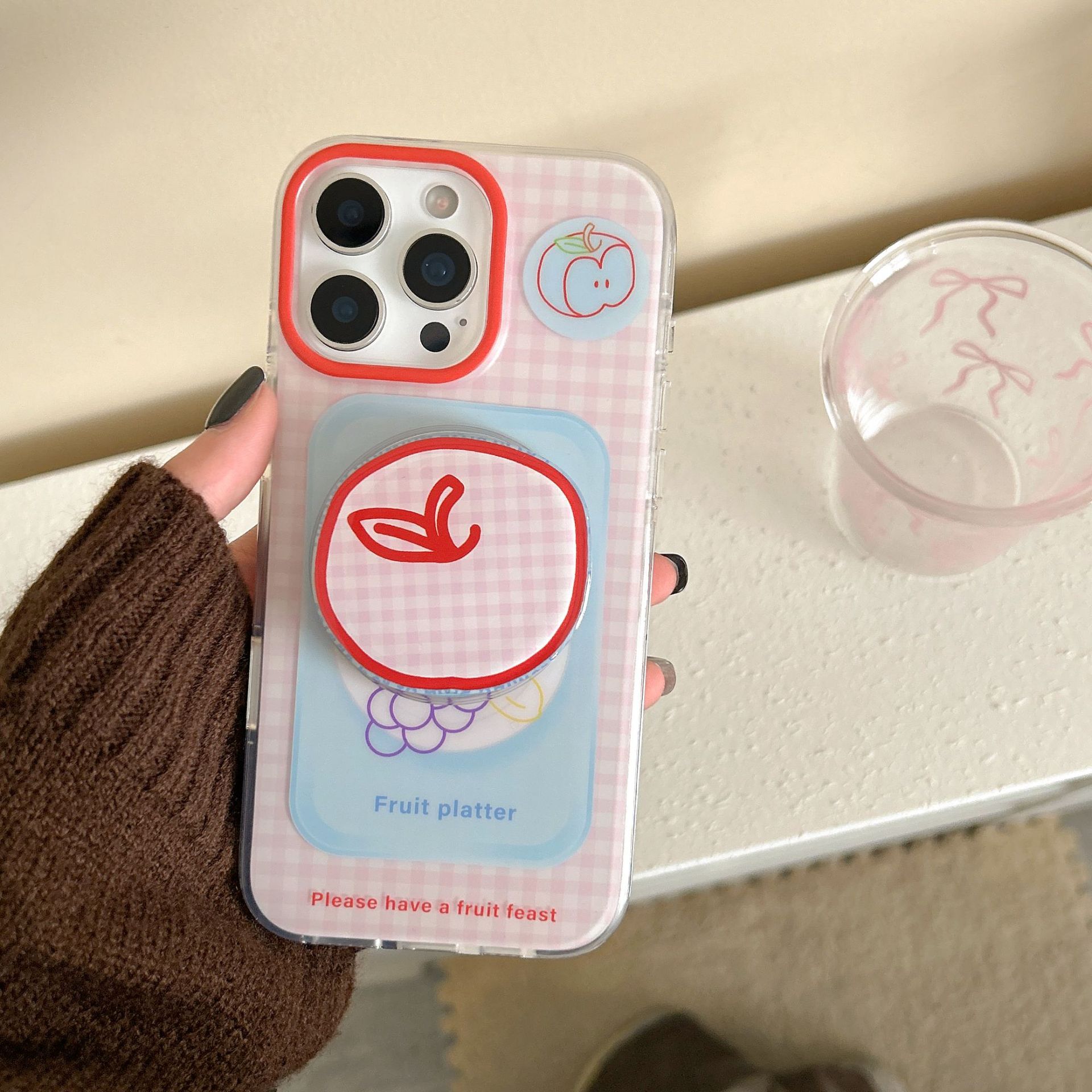 Soporte magnético de fruta a cuadros coreano para Apple 15Pro/16Pro funda para teléfono móvil 14 femenino 13 nuevo 16PM