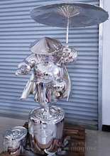 带帽侠客高端纳米喷镀雕塑大件玻璃钢摆件电镀真空镀金银2米造型