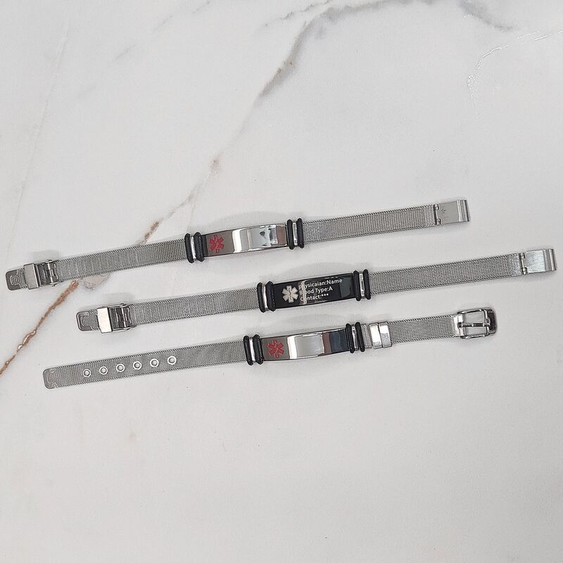 Medical Warning Bracelet Mesh Strap Men's and Women's Bracelet Hanging Buckle Adjustable Stainless Steel Bracelet Customization