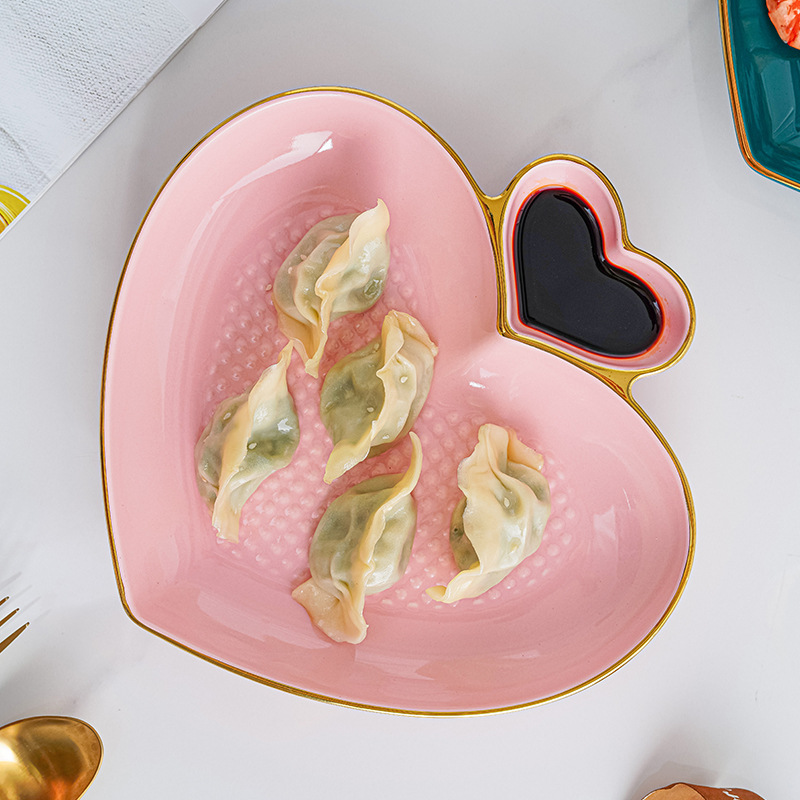 Nordic amor creativo placa de cerámica dumpling con plato de vinagre hogar plato de inmersión postre sushi papas fritas Placa de rejilla