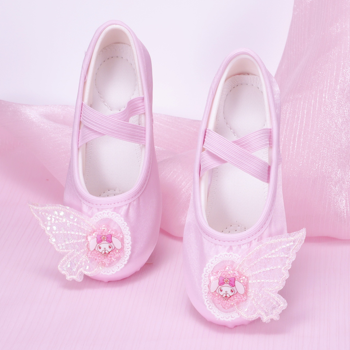 Pink Kidsren's Dance Shoes Satin Soft Sole Practice Shoes Cute Girls Dance Shoes Kindergarten Baby Performance 8133