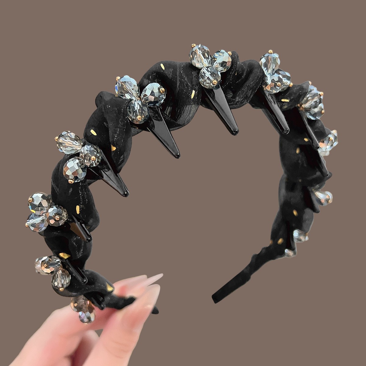 Black hot stamping crystal flower headband