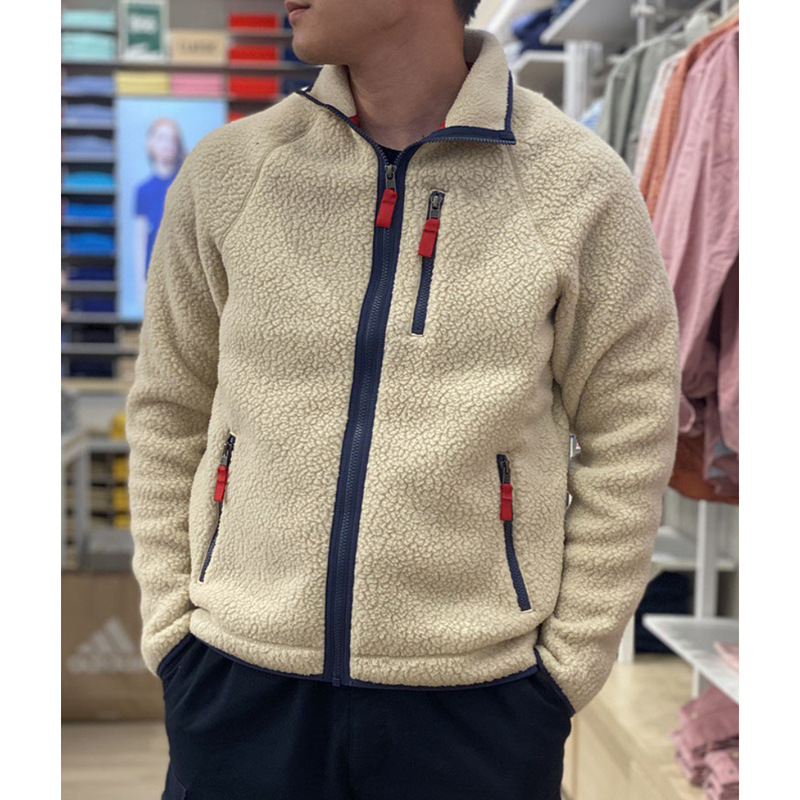 Contrast Color Teddy Velvet Stand Collar Jacket, Men's Thickened Warm Fleece Coat, Autumn and Winter Casual Fleece Top