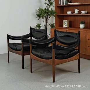 Nordic single sofa chair Danish hunting chair mid-century style living room solid wood leisure chair designer sofa single chair 4