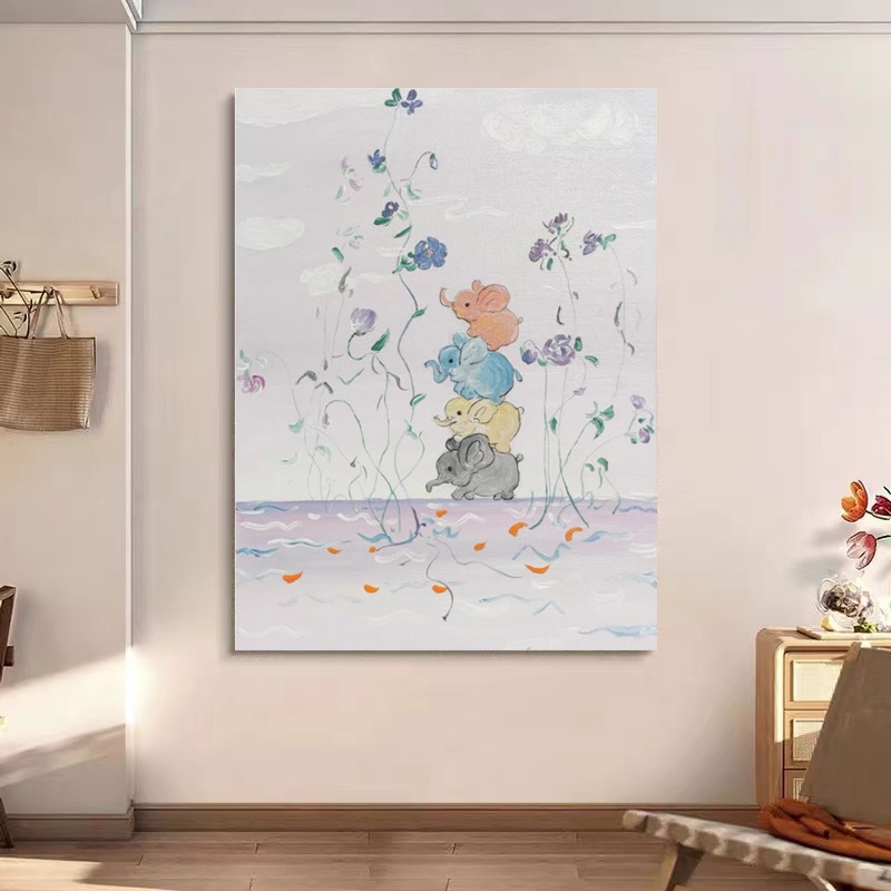 Purely Hand-Painted Cream Style Lotus Gas to Make Money Textured Oil Painting Living Room Decoration Hanging Painting High-End Entrance Painting