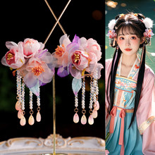 古风汉服花朵水滴吊坠串珠流苏发簪仿真花复古宫廷风古装百搭配饰