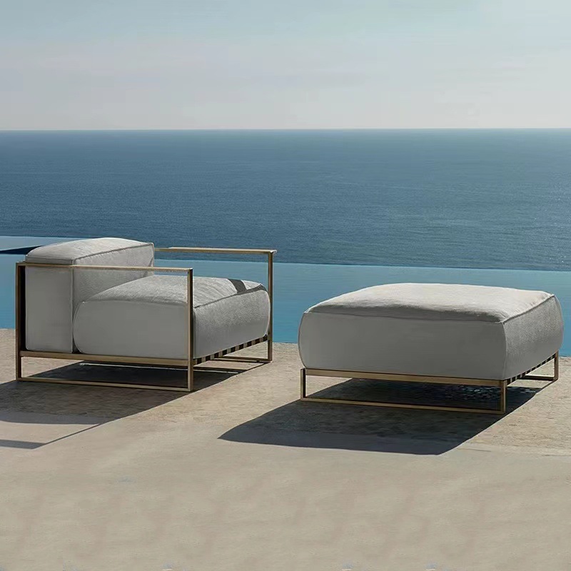 Muebles al aire libre de aluminio de aluminio proyecto hotelero villa de jardín terraza suite patio sofá en forma de L nórdico